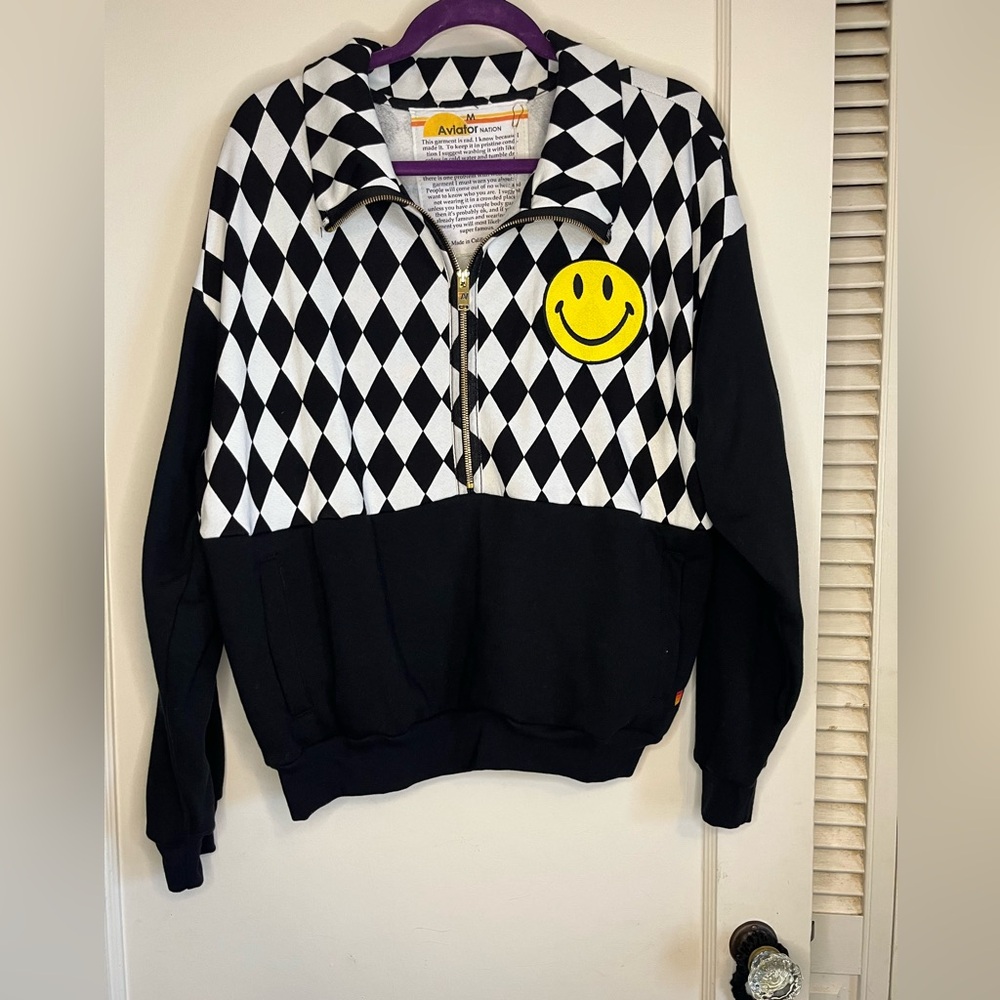 Aviator Nation smiley checkered pullover